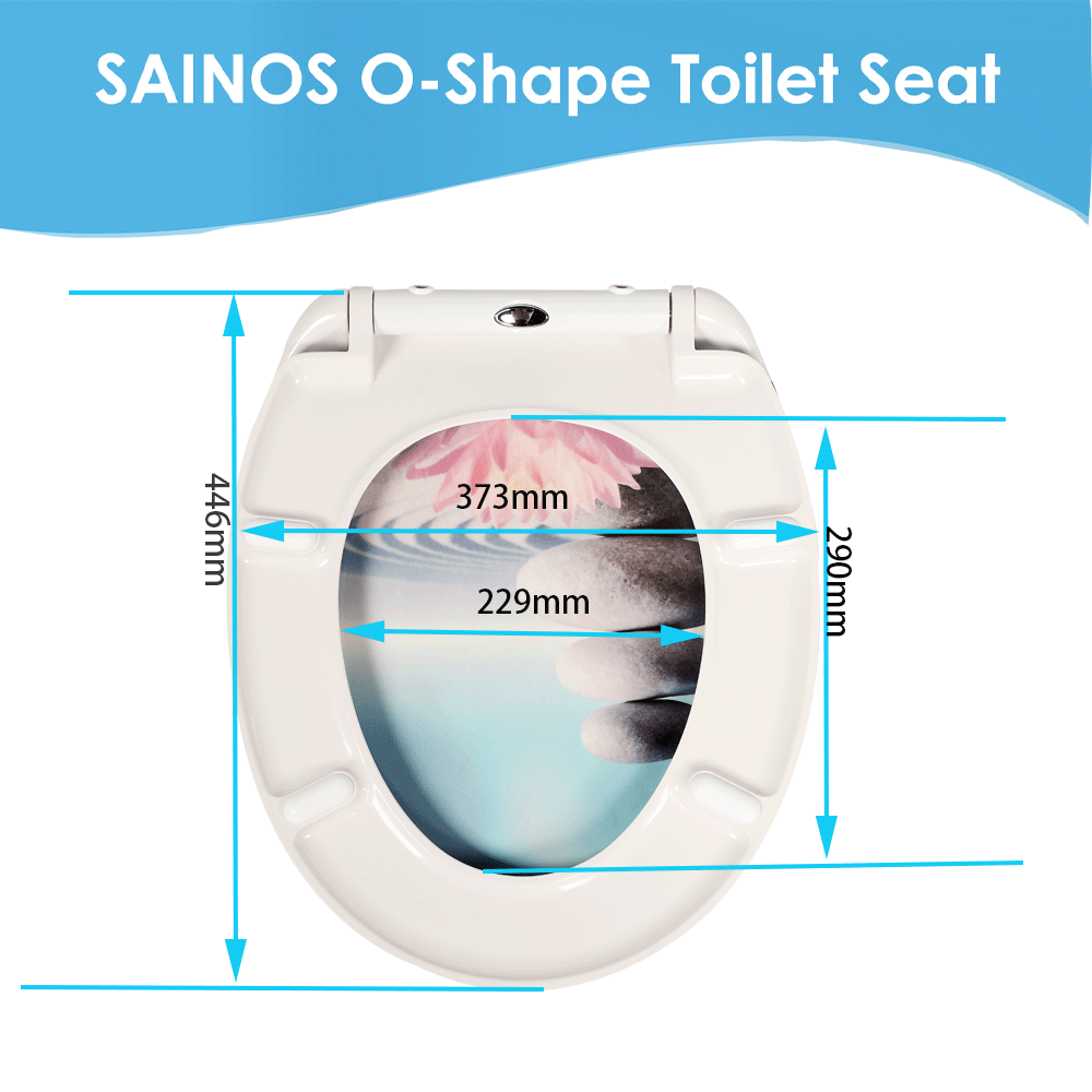 SAINOS O-förmiger Premium-Duroplast Toilettensitz Toilettendeckel, WC Sitz mit Absenkautomatik, Quick-Release Funktion für einfach Reinigung, O Form Weiß Toilettensitz mit Verstellbaren Scharnieren(US12-821)