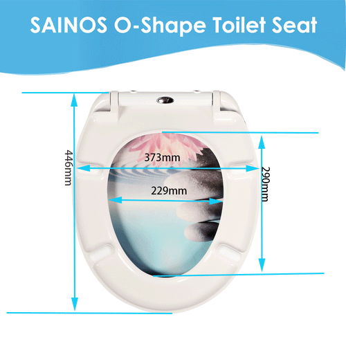 SAINOS O-förmiger Premium-Duroplast Toilettensitz Toilettendeckel, WC Sitz mit Absenkautomatik, Quick-Release Funktion für einfach Reinigung, O Form Weiß Toilettensitz mit Verstellbaren Scharnieren(US12-821)