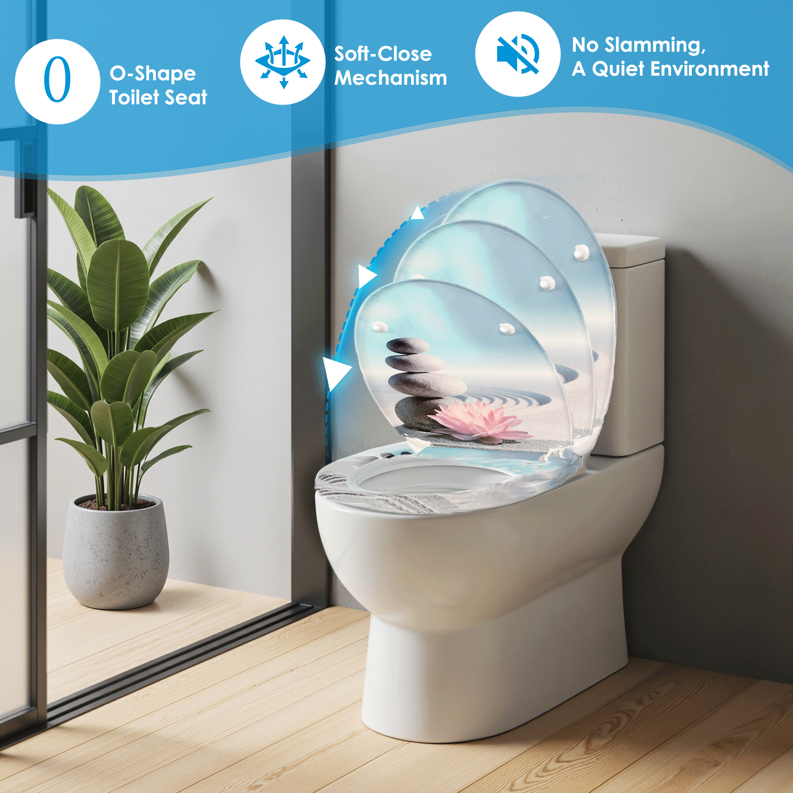SAINOS O-förmiger Premium-Duroplast Toilettensitz Toilettendeckel, WC Sitz mit Absenkautomatik, Quick-Release Funktion für einfach Reinigung, O Form Weiß Toilettensitz mit Verstellbaren Scharnieren(US12-821)