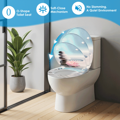 SAINOS O-förmiger Premium-Duroplast Toilettensitz Toilettendeckel, WC Sitz mit Absenkautomatik, Quick-Release Funktion für einfach Reinigung, O Form Weiß Toilettensitz mit Verstellbaren Scharnieren(US12-821)