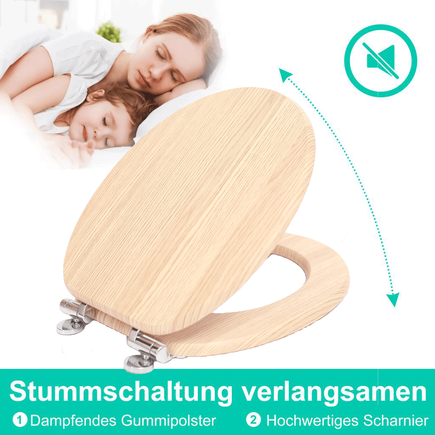 SINOBATH MDF-Holzkern, WC-Sitz Toilettensitz mit Absenkautomatik, Softclose-Scharnier (W042)