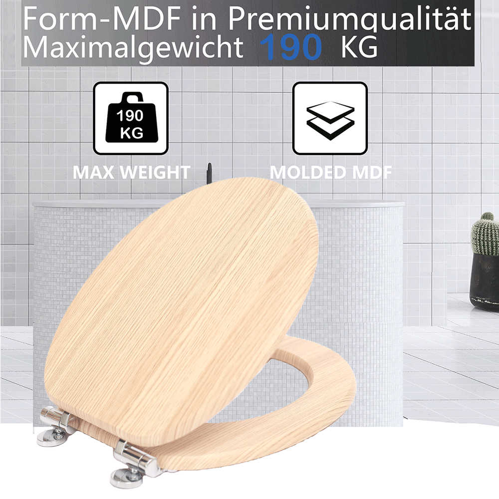 SINOBATH MDF-Holzkern, WC-Sitz Toilettensitz mit Absenkautomatik, Softclose-Scharnier (W042)
