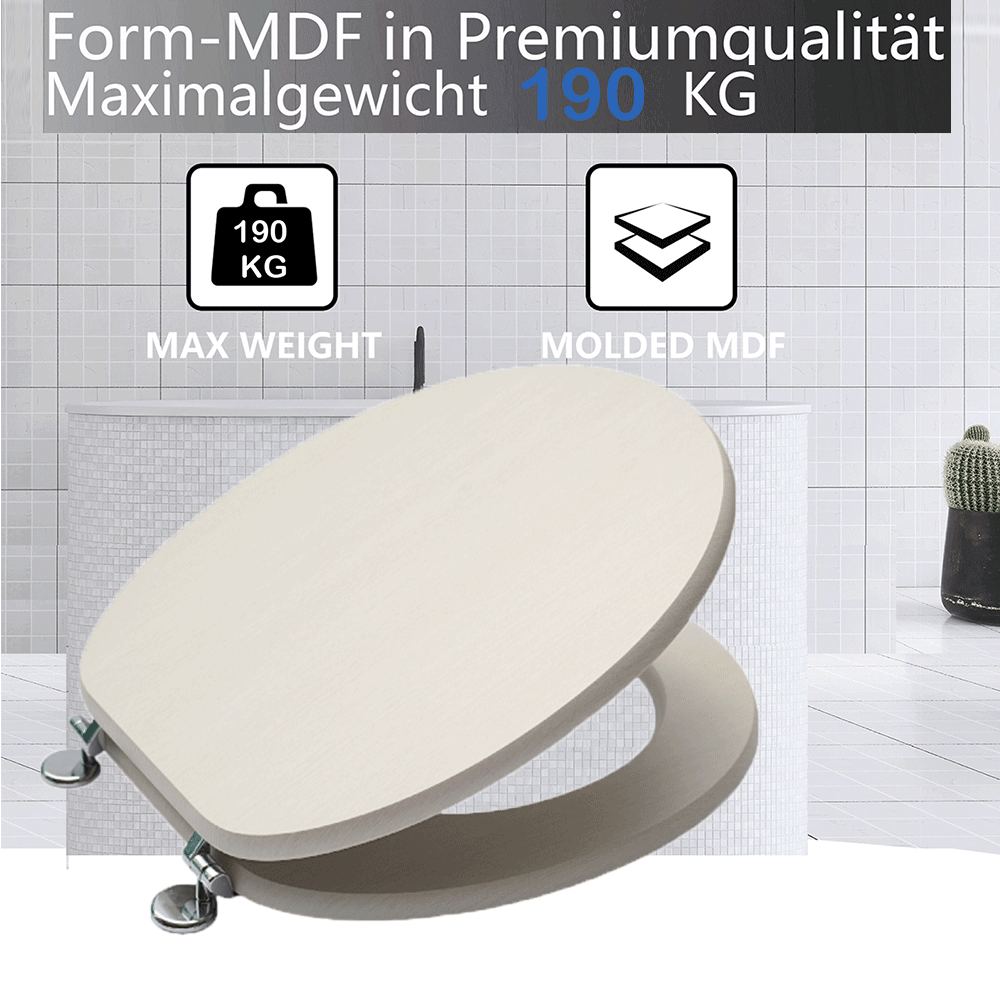 SINOBATH MDF-Holzkern, WC-Sitz Toilettensitz mit Absenkautomatik, Softclose-Scharnier (W099)
