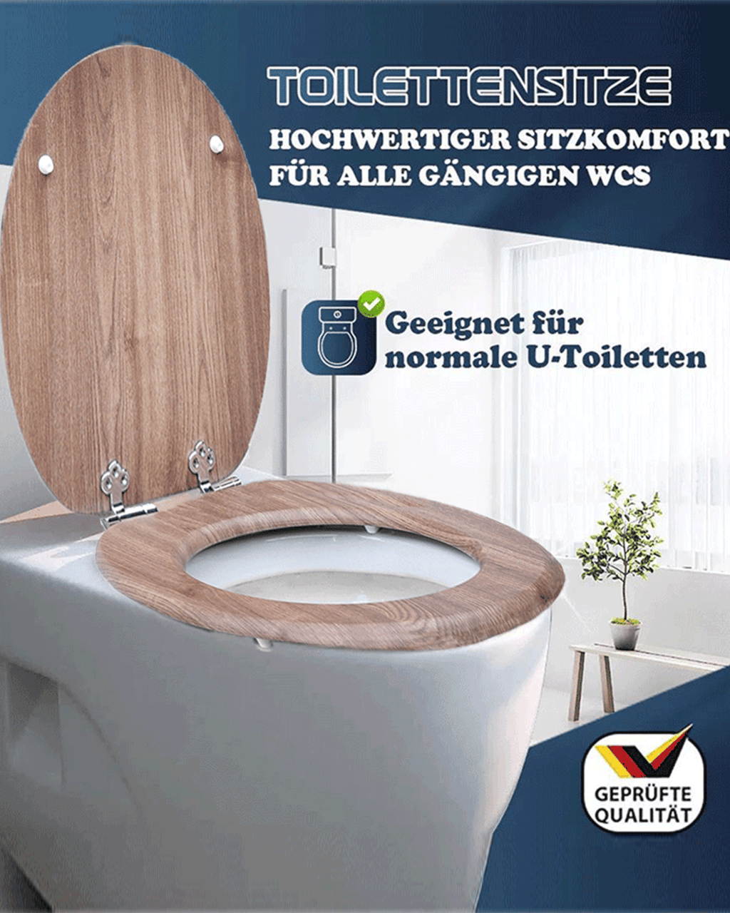 SINOBATH (W101) mit Absenkautomatik, Softclose-Scharnier,MDF-Holzkern, WC-Sitz Toilettensitz （Holz）