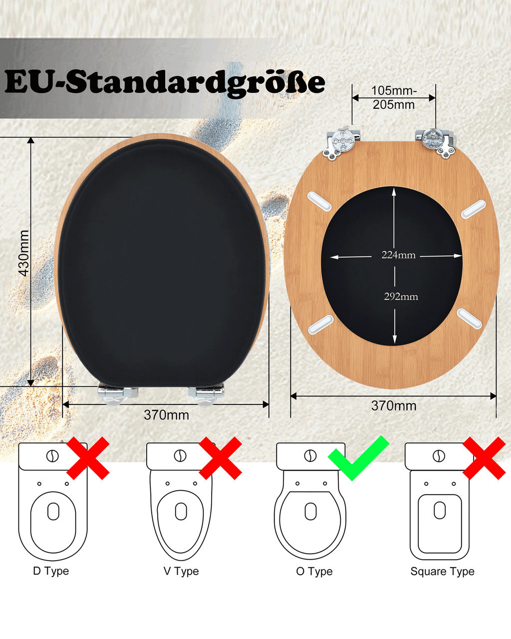 SINOBATH (W103) mit Absenkautomatik, Softclose-Scharnier,MDF-Holzkern, WC-Sitz Toilettensitz （schwarz+gold）