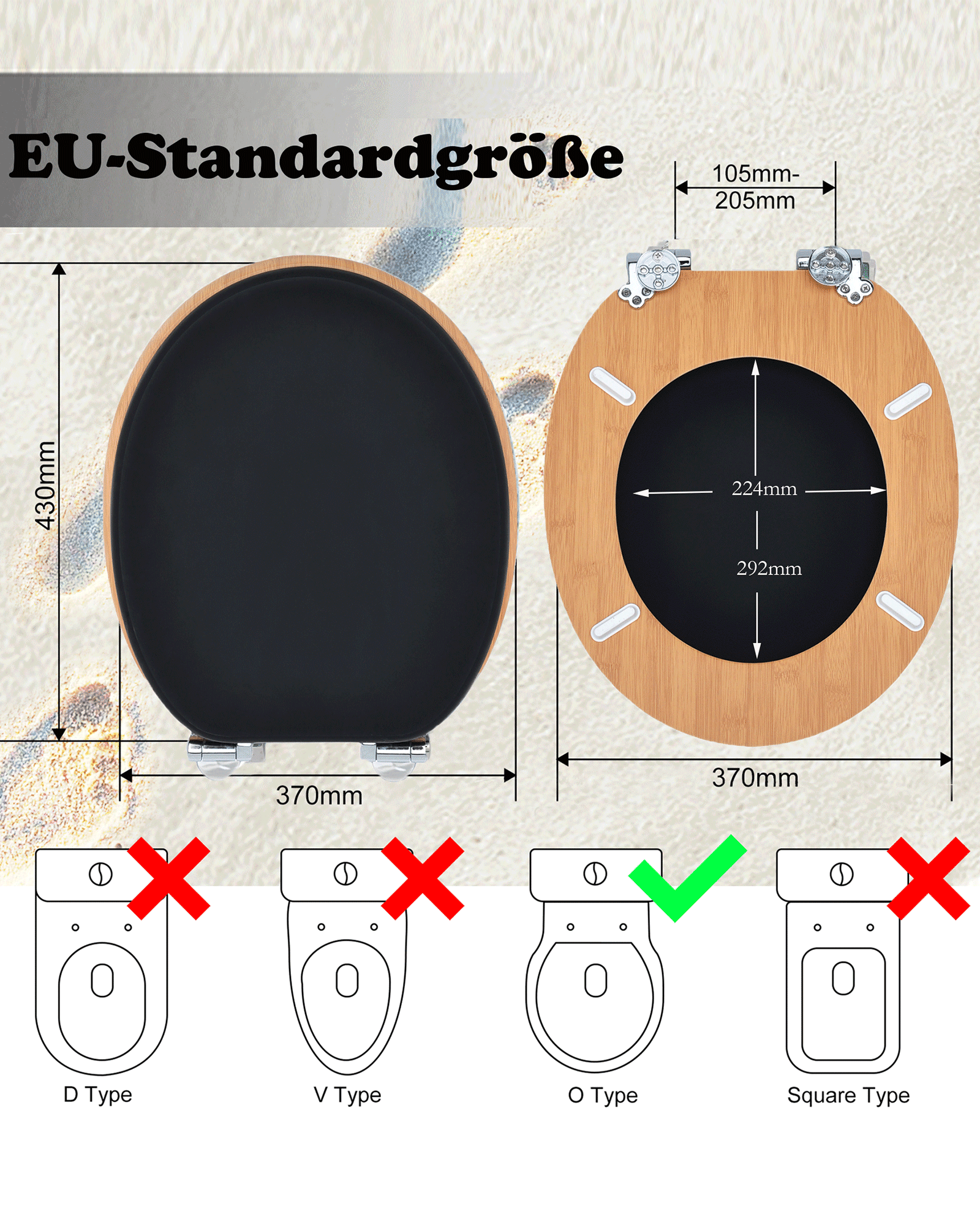 SINOBATH (W103) mit Absenkautomatik, Softclose-Scharnier,MDF-Holzkern, WC-Sitz Toilettensitz （schwarz+gold）