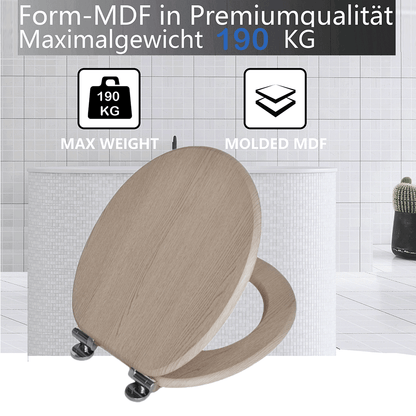 SINOBATH MDF-Holzkern, WC-Sitz Toilettensitz mit Absenkautomatik, Softclose-Scharnier（W104)