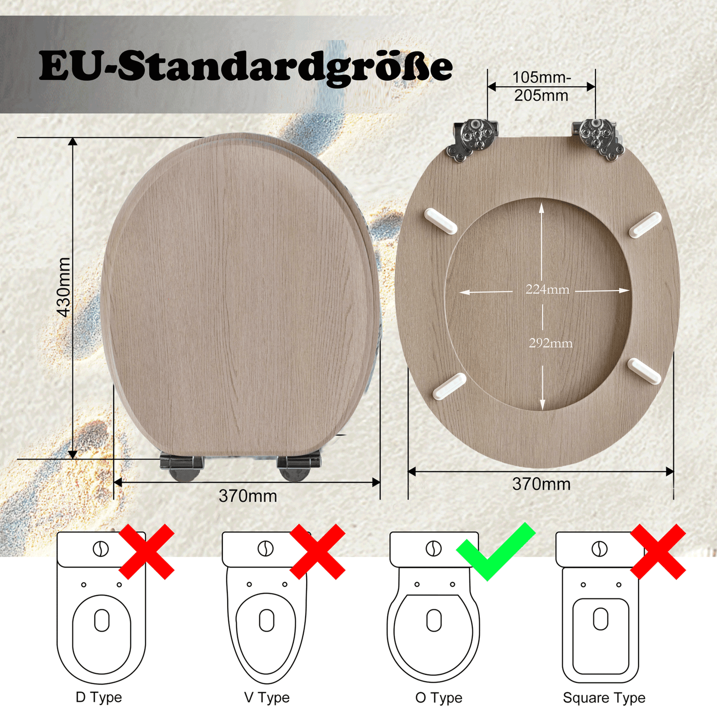 SINOBATH MDF-Holzkern, WC-Sitz Toilettensitz mit Absenkautomatik, Softclose-Scharnier（W104)