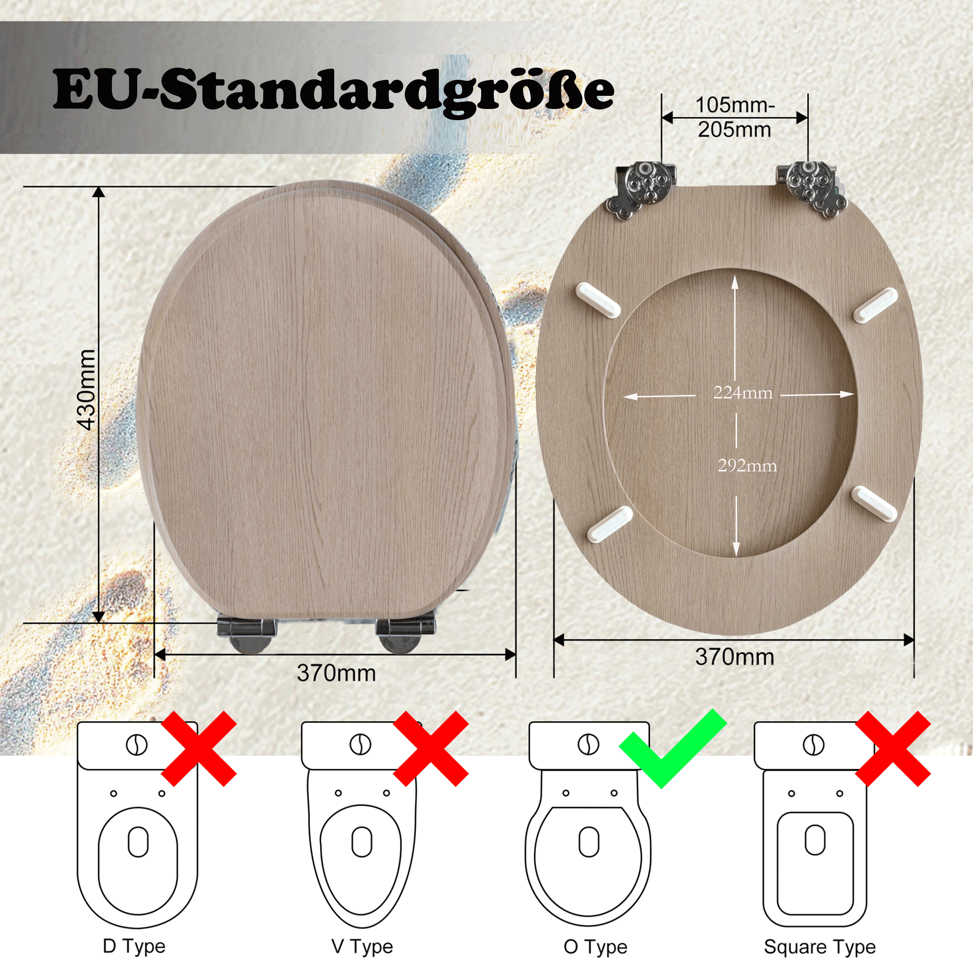 SINOBATH MDF-Holzkern, WC-Sitz Toilettensitz mit Absenkautomatik, Softclose-Scharnier（W104)