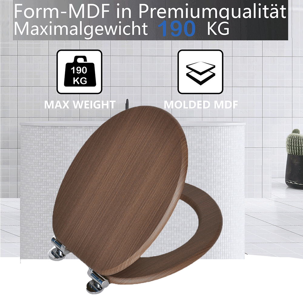 SINOBATH MDF-Holzkern, WC-Sitz Toilettensitz mit Absenkautomatik, Softclose-Scharnier (W106)