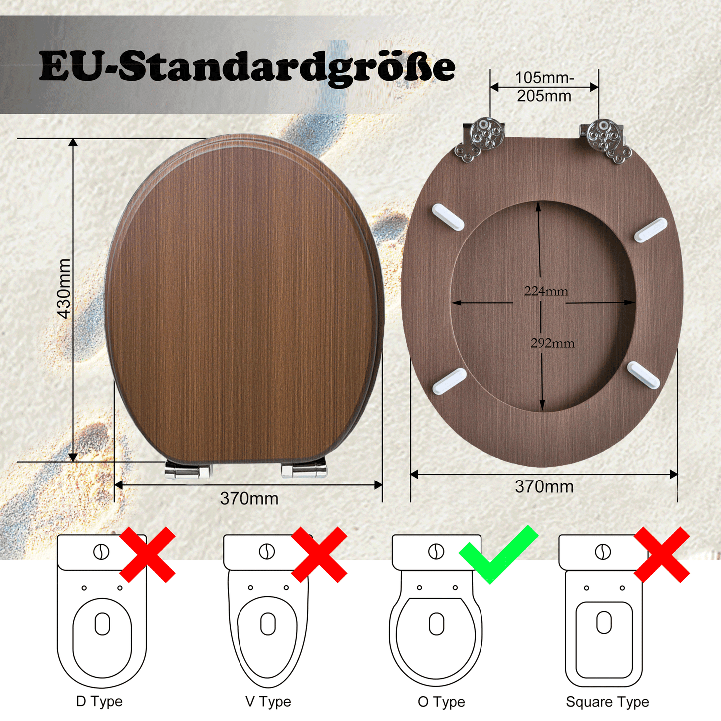 SINOBATH MDF-Holzkern, WC-Sitz Toilettensitz mit Absenkautomatik, Softclose-Scharnier (W106)