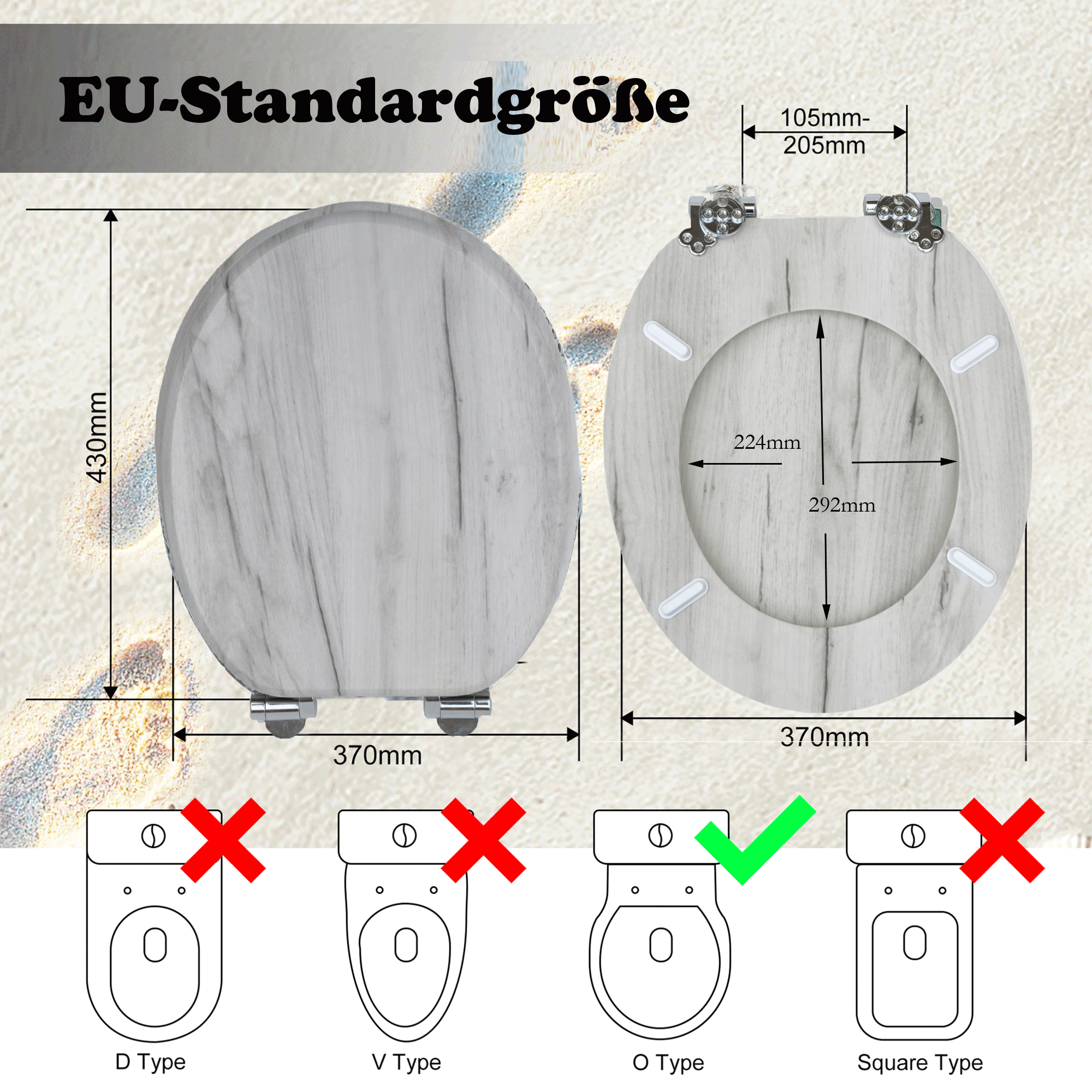 SINOBATH MDF-Holzkern, WC-Sitz Toilettensitz mit Absenkautomatik, Softclose-Scharnier（W109）