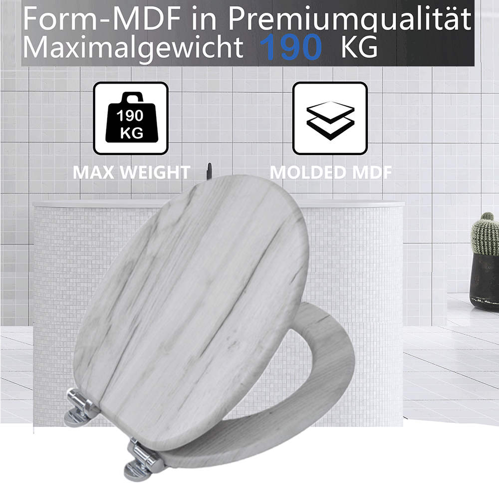 SINOBATH MDF-Holzkern, WC-Sitz Toilettensitz mit Absenkautomatik, Softclose-Scharnier（W109）