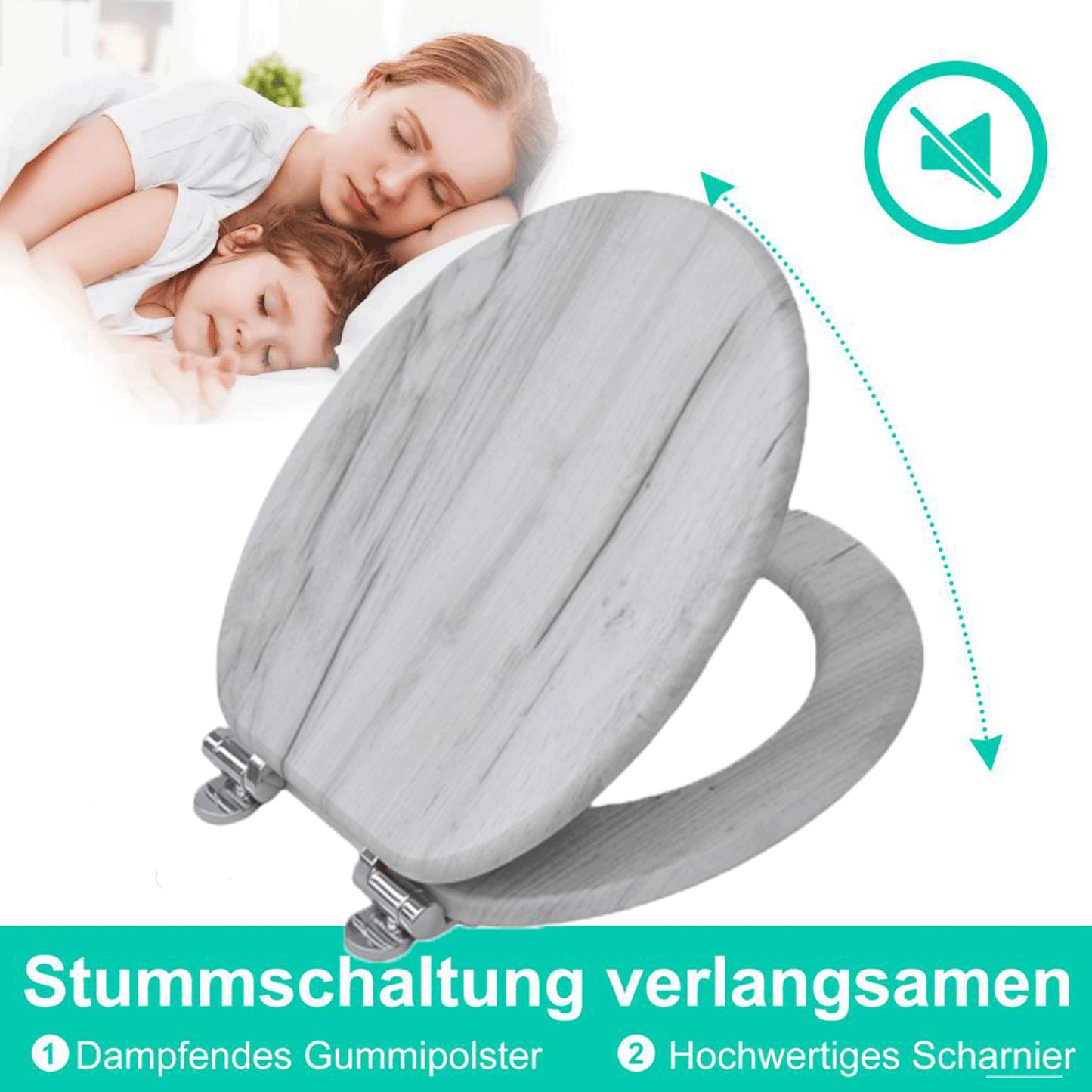 SINOBATH MDF-Holzkern, WC-Sitz Toilettensitz mit Absenkautomatik, Softclose-Scharnier（W109）