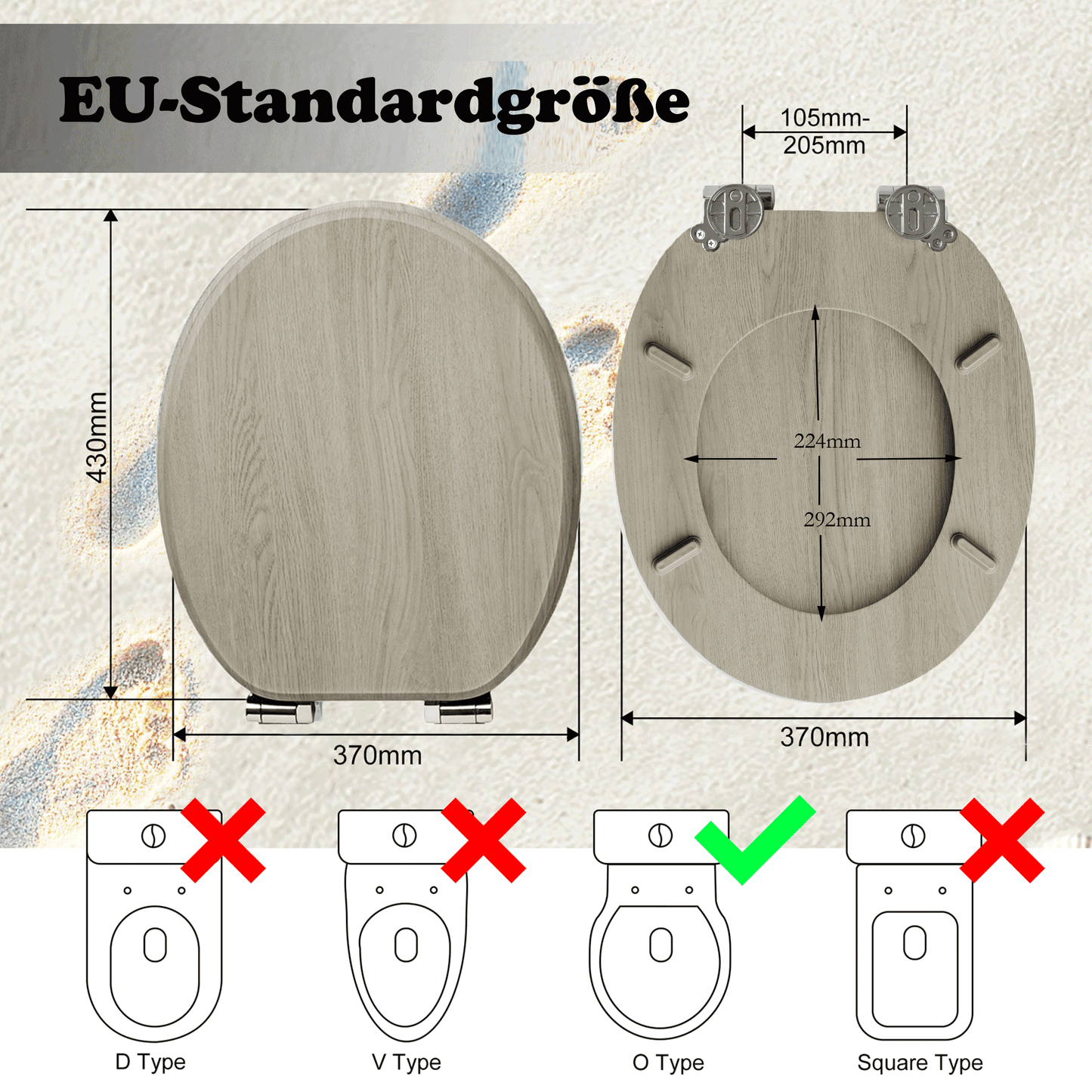 SINOBATH MDF-Holzkern, WC-Sitz Toilettensitz mit Absenkautomatik, Softclose-Scharnier（W111）