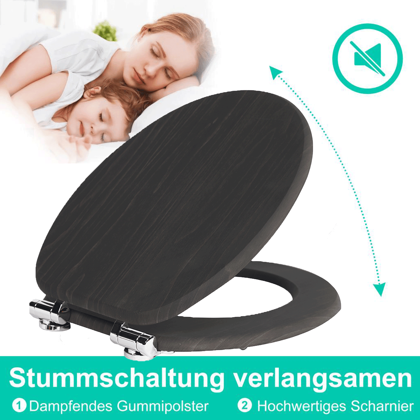 SINOBATH MDF-Holzkern, WC-Sitz Toilettensitz mit Absenkautomatik, Softclose-Scharnier(W113)