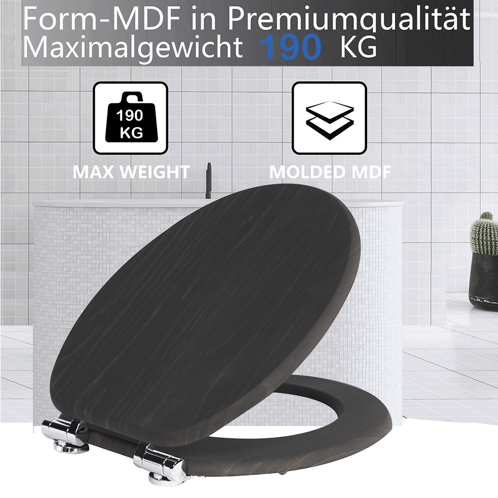 SINOBATH MDF-Holzkern, WC-Sitz Toilettensitz mit Absenkautomatik, Softclose-Scharnier(W113)