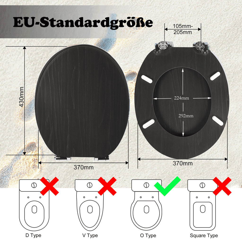 SINOBATH MDF-Holzkern, WC-Sitz Toilettensitz mit Absenkautomatik, Softclose-Scharnier(W113)