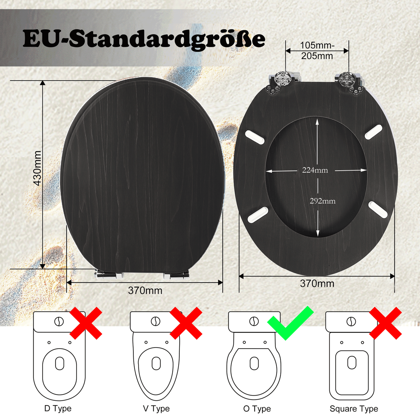 SINOBATH MDF-Holzkern, WC-Sitz Toilettensitz mit Absenkautomatik, Softclose-Scharnier(W113)
