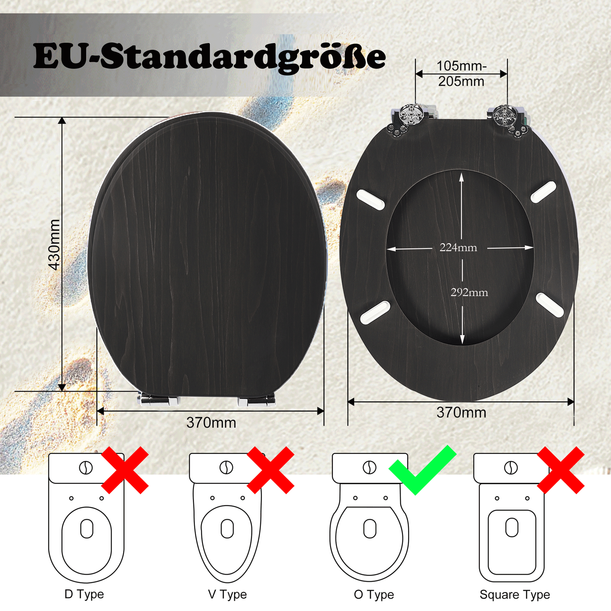 SINOBATH MDF-Holzkern, WC-Sitz Toilettensitz mit Absenkautomatik, Softclose-Scharnier(W113)