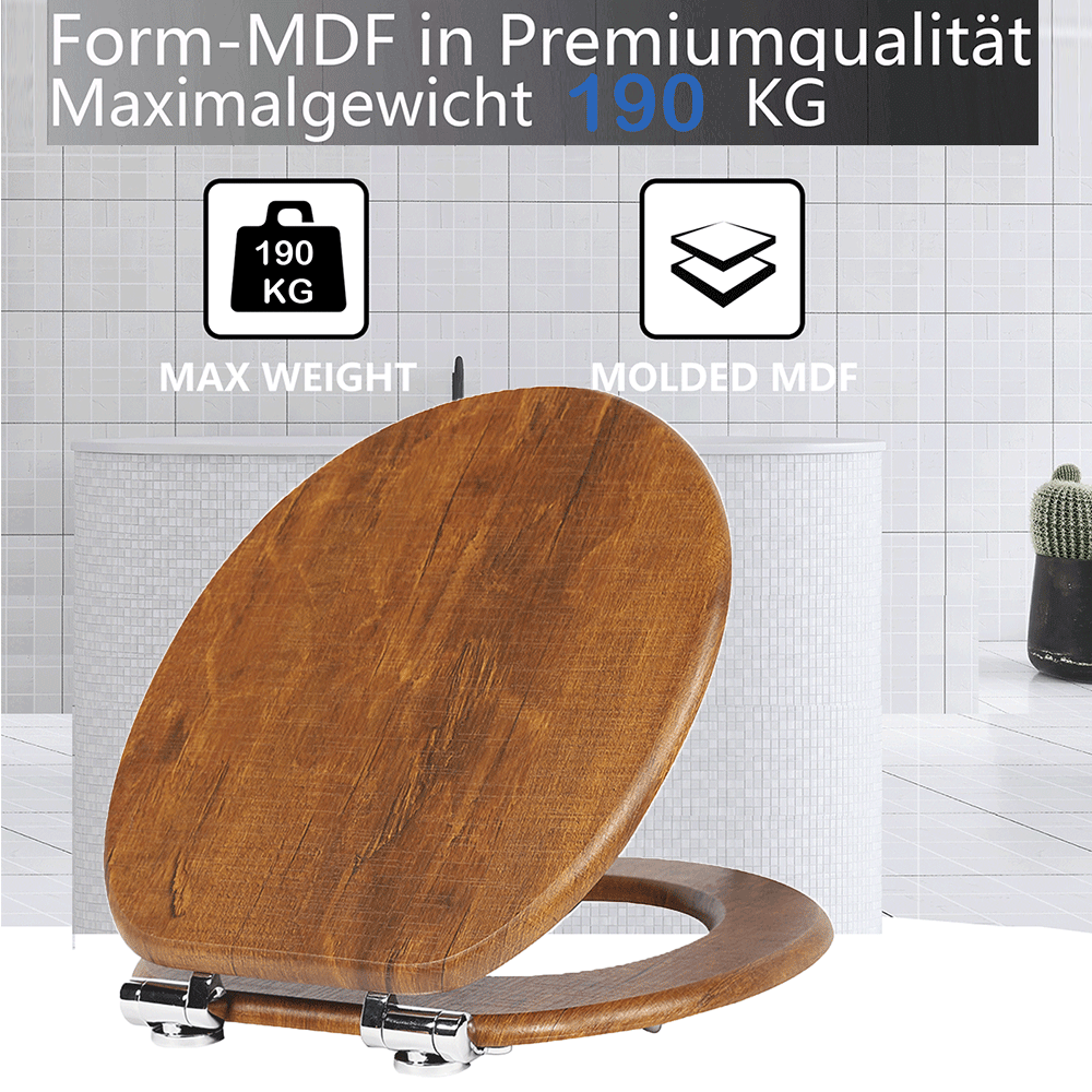 SINOBATH MDF-Holzkern, WC-Sitz Toilettensitz mit Absenkautomatik, Softclose-Scharnier(W114)