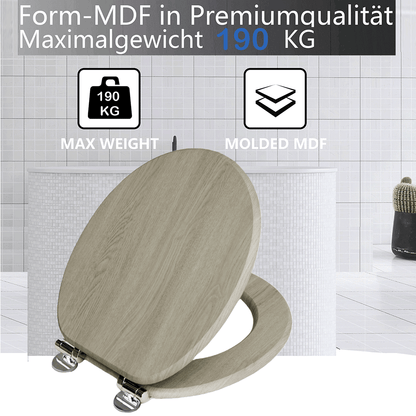 SINOBATH MDF-Holzkern, WC-Sitz Toilettensitz mit Absenkautomatik, Softclose-Scharnier（W111）