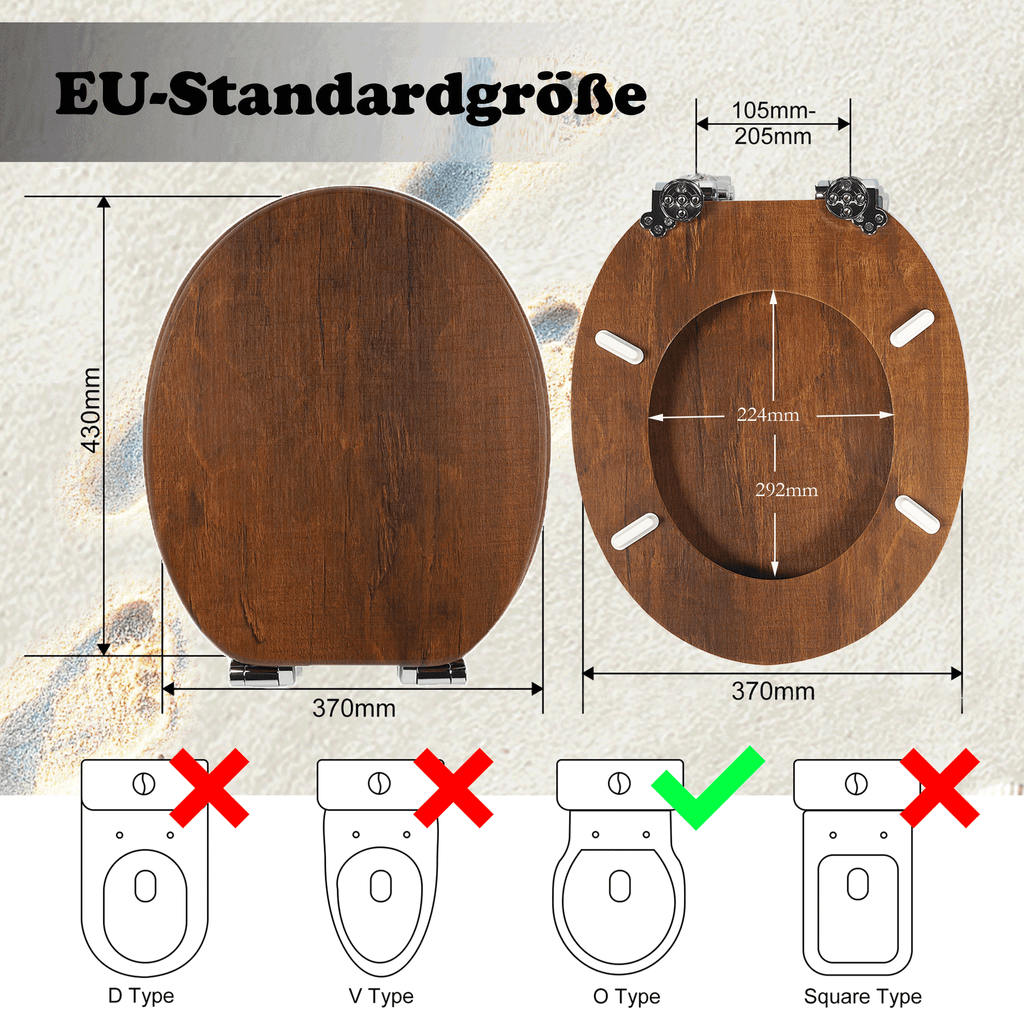 SINOBATH MDF-Holzkern, WC-Sitz Toilettensitz mit Absenkautomatik, Softclose-Scharnier(W114)
