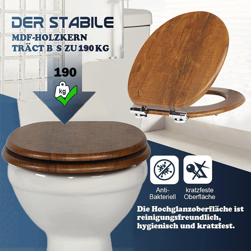 SINOBATH MDF-Holzkern, WC-Sitz Toilettensitz mit Absenkautomatik, Softclose-Scharnier(W114)