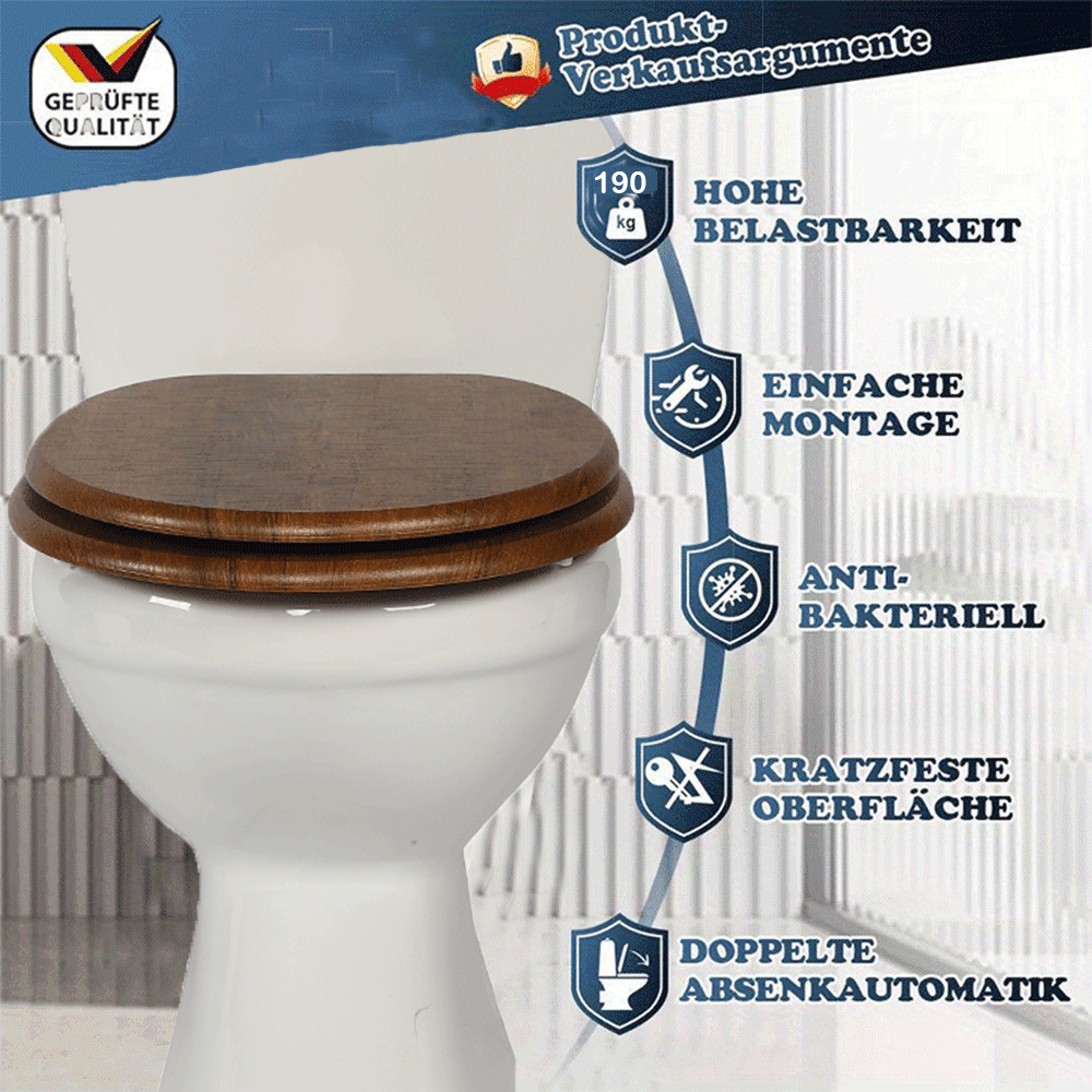 SINOBATH MDF-Holzkern, WC-Sitz Toilettensitz mit Absenkautomatik, Softclose-Scharnier(W114)