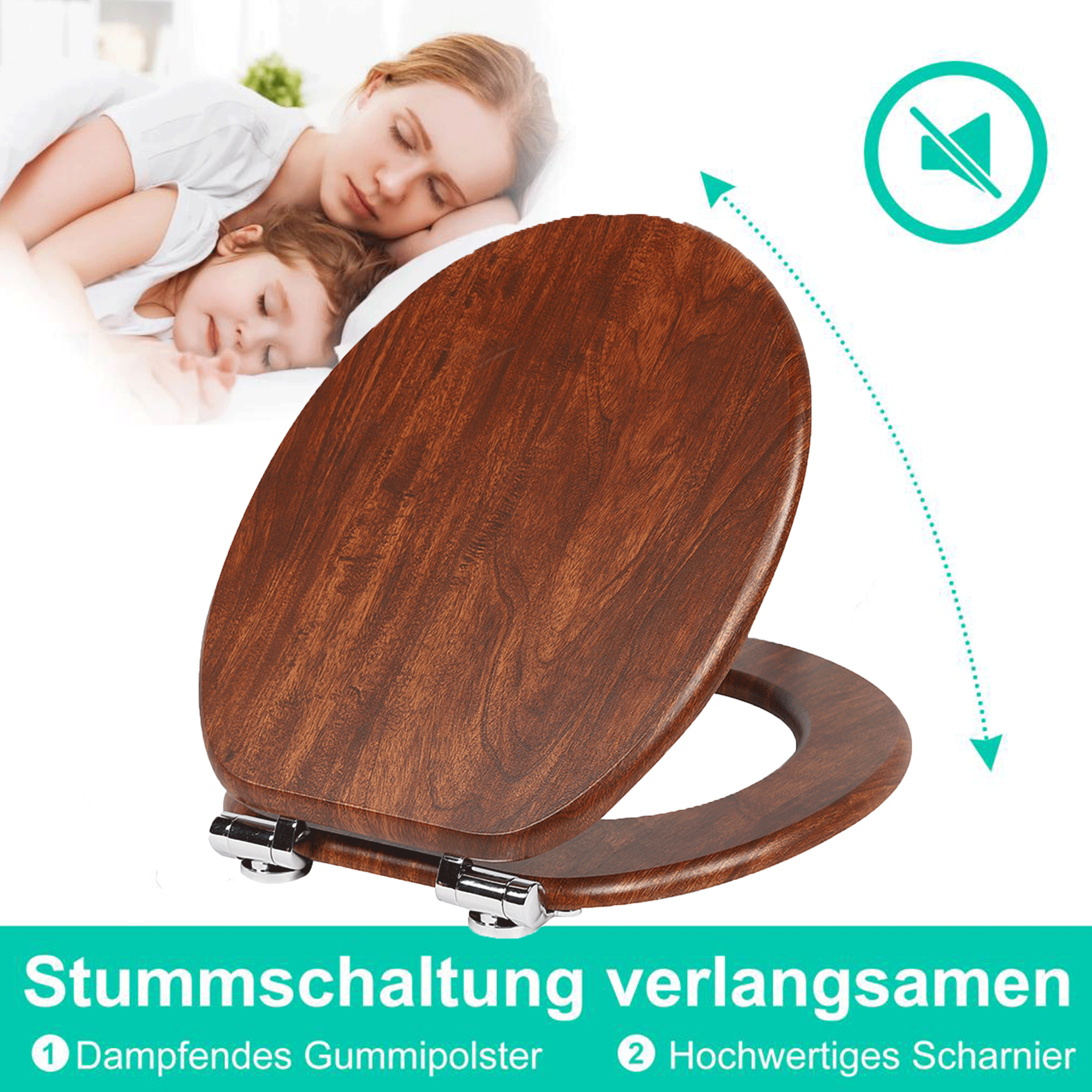 SINOBATH MDF-Holzkern, WC-Sitz Toilettensitz mit Absenkautomatik, Softclose-Scharnier(W115)