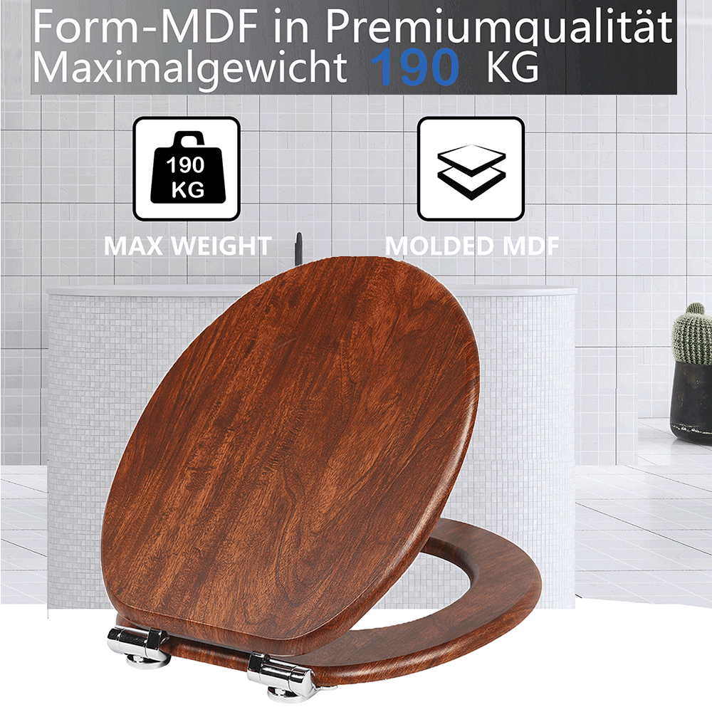 SINOBATH MDF-Holzkern, WC-Sitz Toilettensitz mit Absenkautomatik, Softclose-Scharnier(W115)