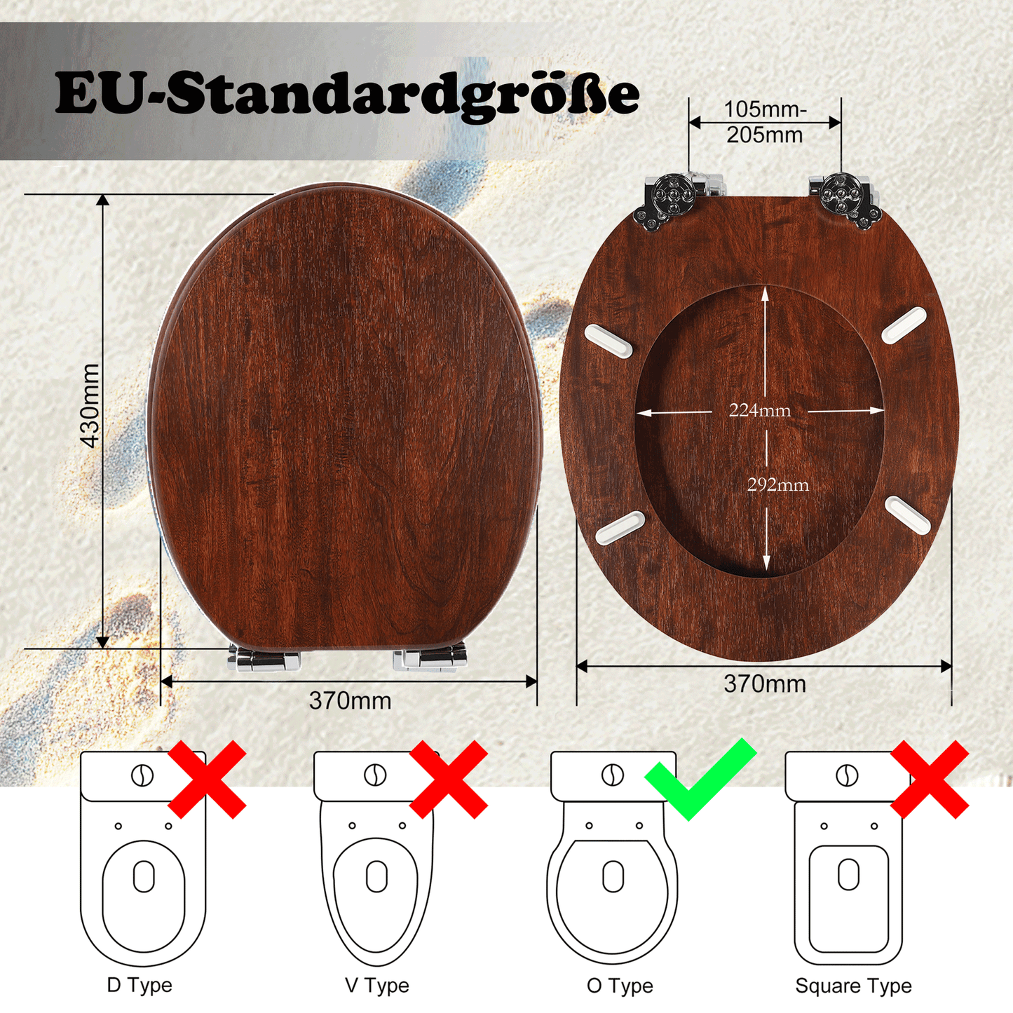 SINOBATH MDF-Holzkern, WC-Sitz Toilettensitz mit Absenkautomatik, Softclose-Scharnier(W115)