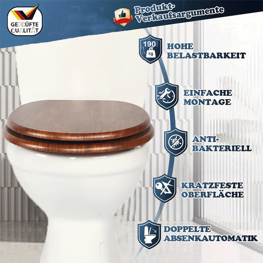 SINOBATH MDF-Holzkern, WC-Sitz Toilettensitz mit Absenkautomatik, Softclose-Scharnier(W115)