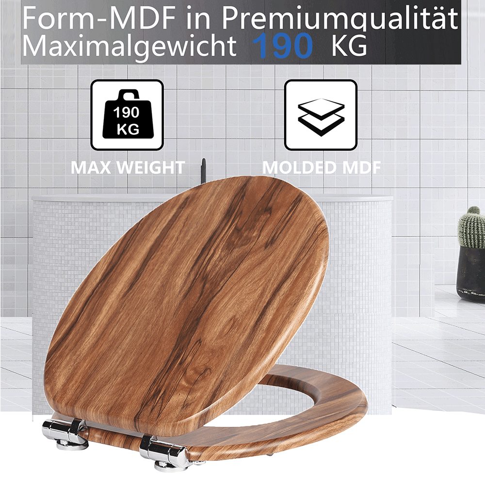 SINOBATH MDF-Holzkern, WC-Sitz Toilettensitz mit Absenkautomatik, Softclose-Scharnier(W116)