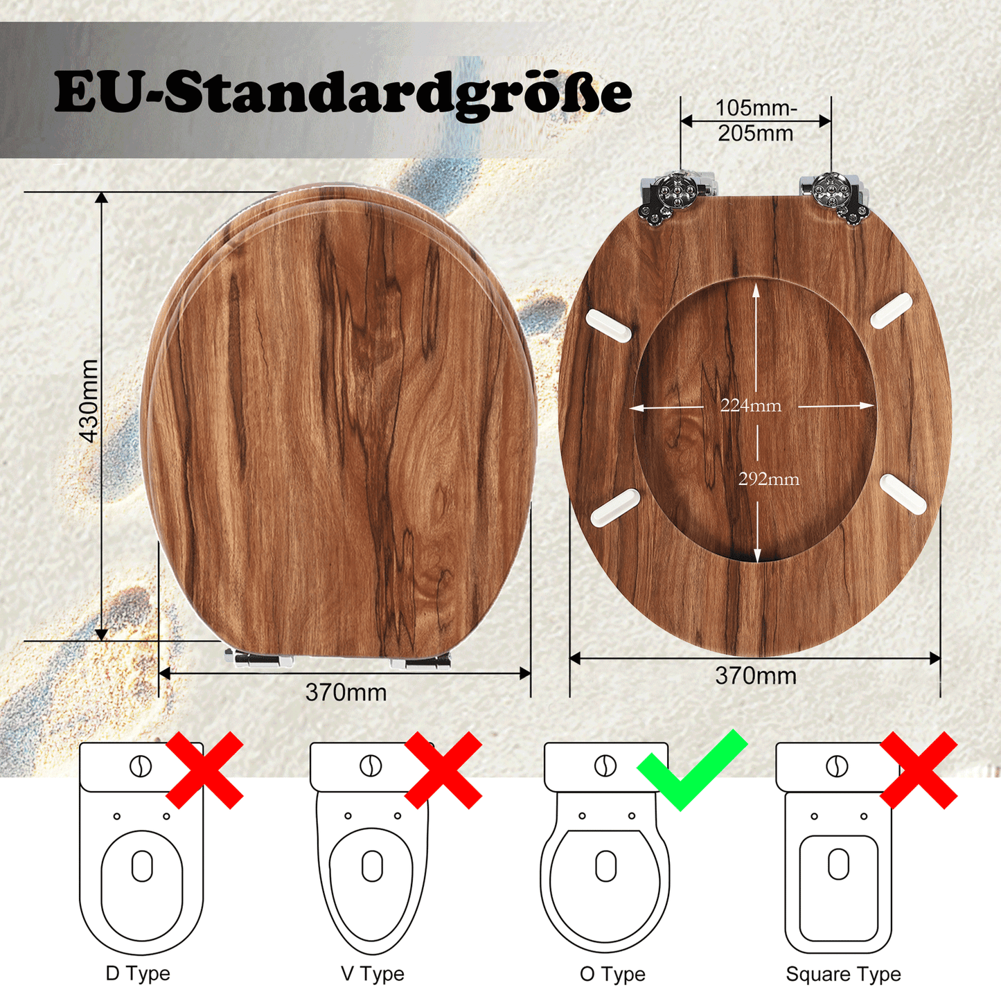 SINOBATH MDF-Holzkern, WC-Sitz Toilettensitz mit Absenkautomatik, Softclose-Scharnier(W116)