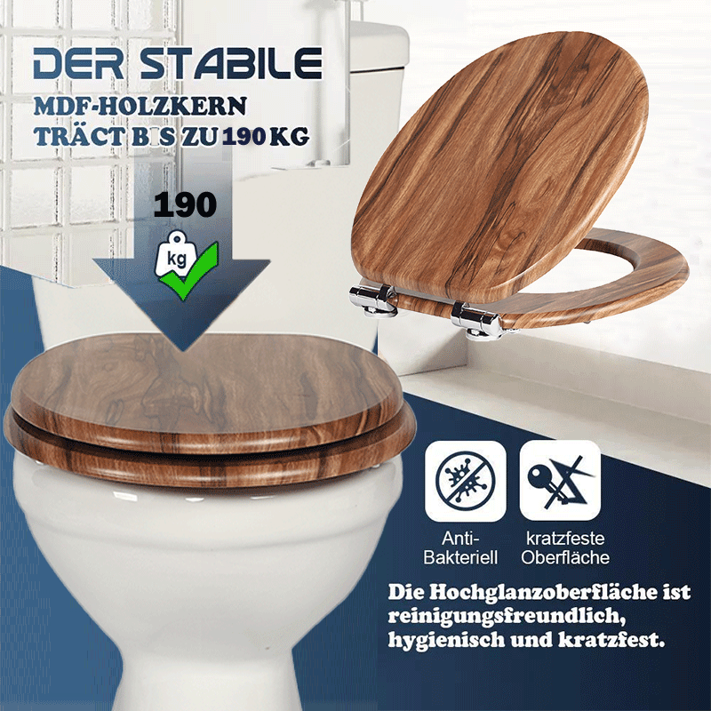SINOBATH MDF-Holzkern, WC-Sitz Toilettensitz mit Absenkautomatik, Softclose-Scharnier(W116)