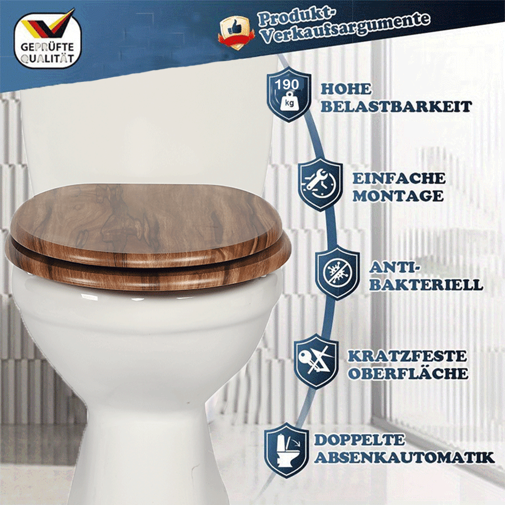 SINOBATH MDF-Holzkern, WC-Sitz Toilettensitz mit Absenkautomatik, Softclose-Scharnier(W116)