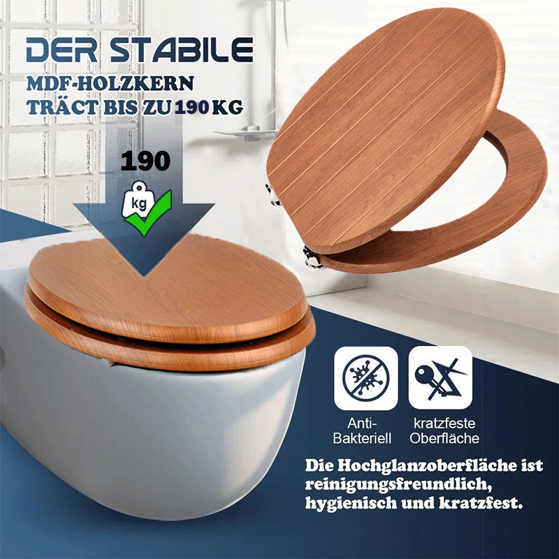 SINOBATH MDF-Holzkern, WC-Sitz Toilettensitz mit Absenkautomatik, Softclose-Scharnier(W86)