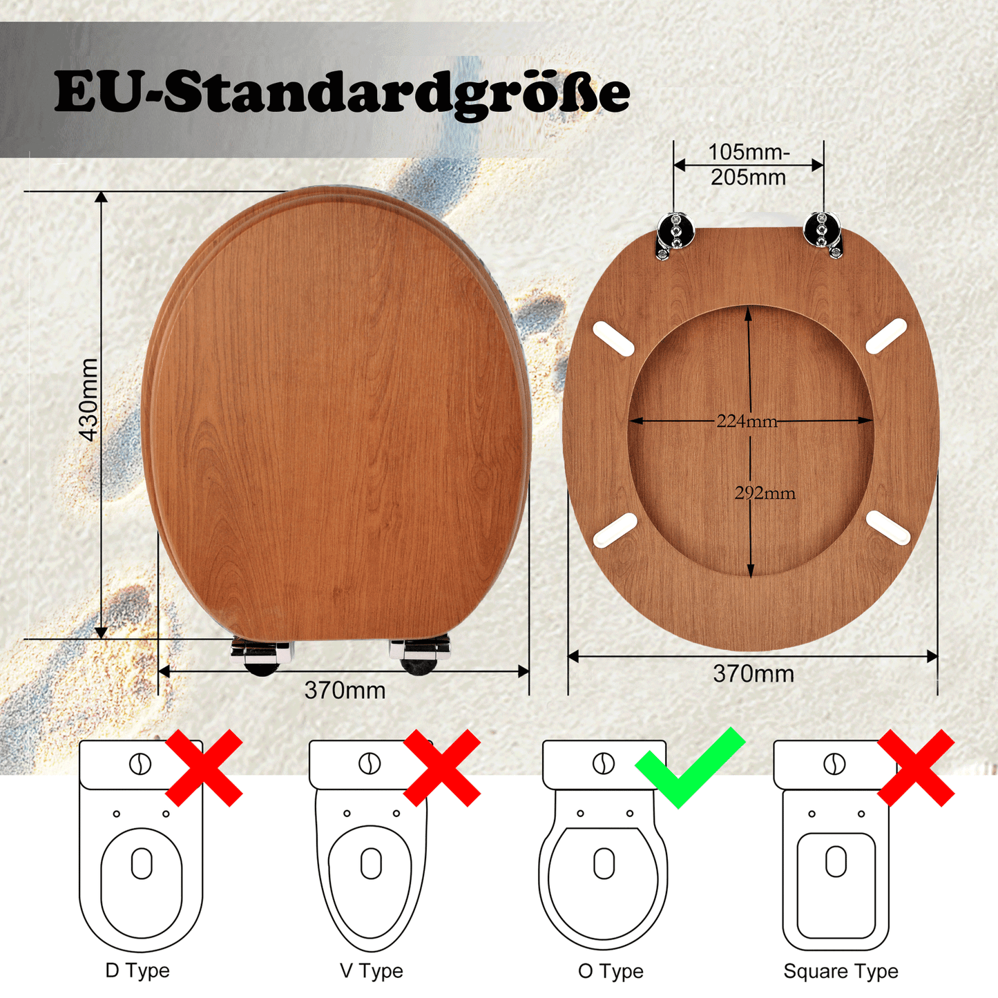 SINOBATH MDF-Holzkern, WC-Sitz Toilettensitz mit Absenkautomatik, Softclose-Scharnier(W86)