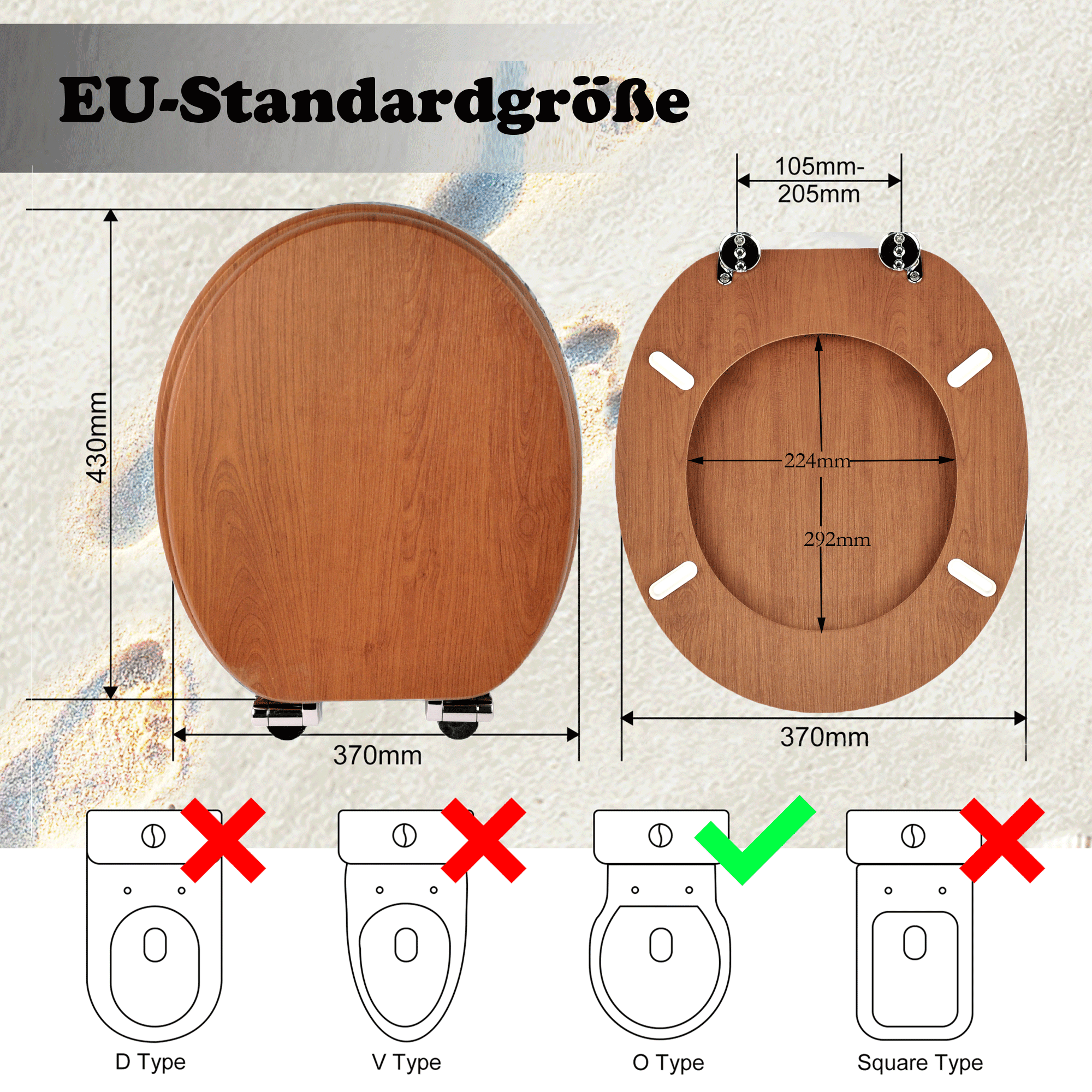 SINOBATH MDF-Holzkern, WC-Sitz Toilettensitz mit Absenkautomatik, Softclose-Scharnier(W86)