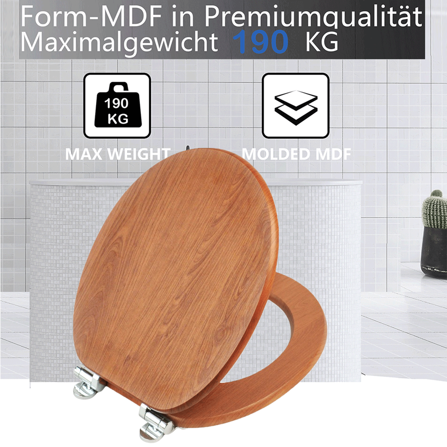 SINOBATH MDF-Holzkern, WC-Sitz Toilettensitz mit Absenkautomatik, Softclose-Scharnier(W86)