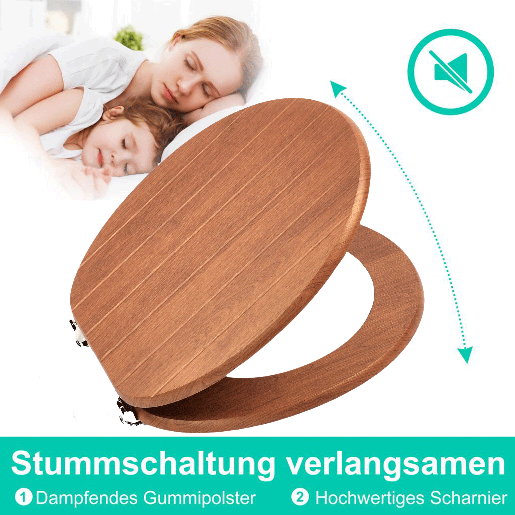 SINOBATH MDF-Holzkern, WC-Sitz Toilettensitz mit Absenkautomatik, Softclose-Scharnier(W86)