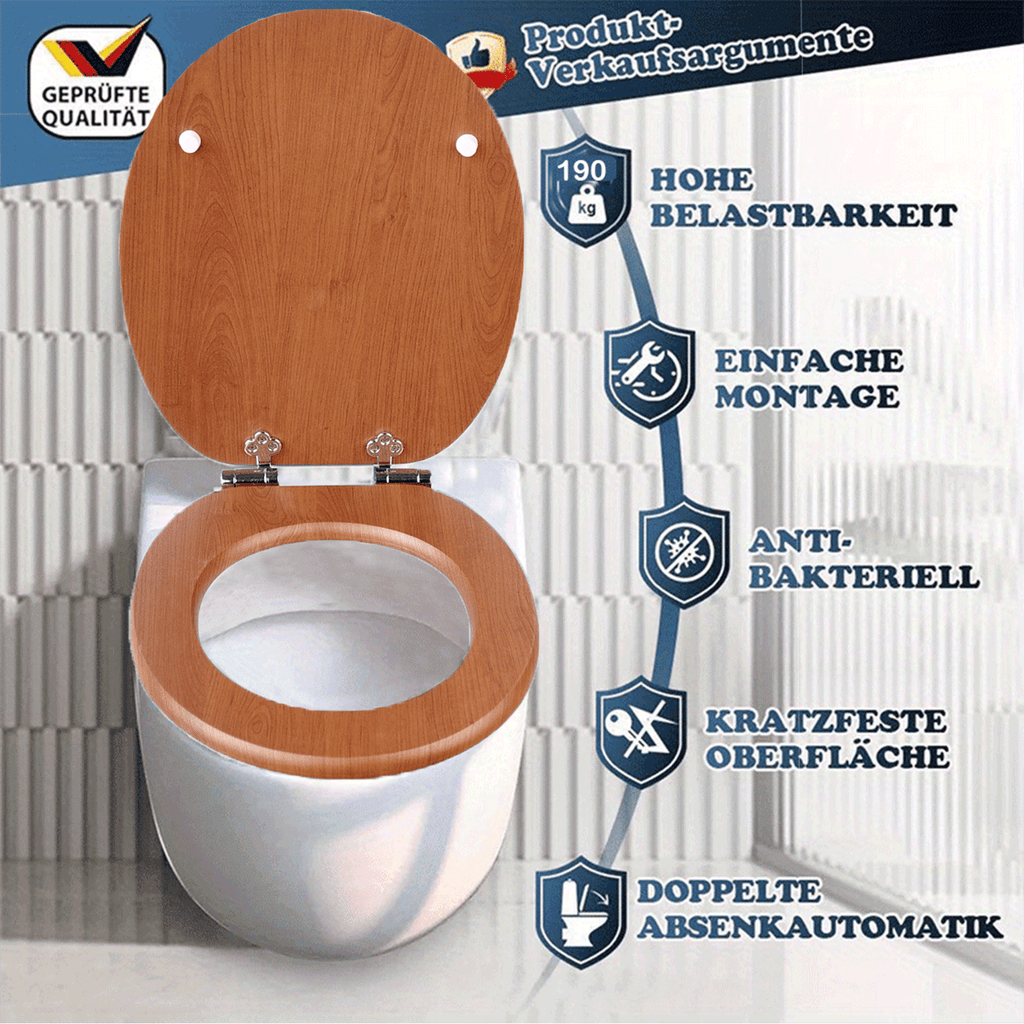 SINOBATH MDF-Holzkern, WC-Sitz Toilettensitz mit Absenkautomatik, Softclose-Scharnier(W86)
