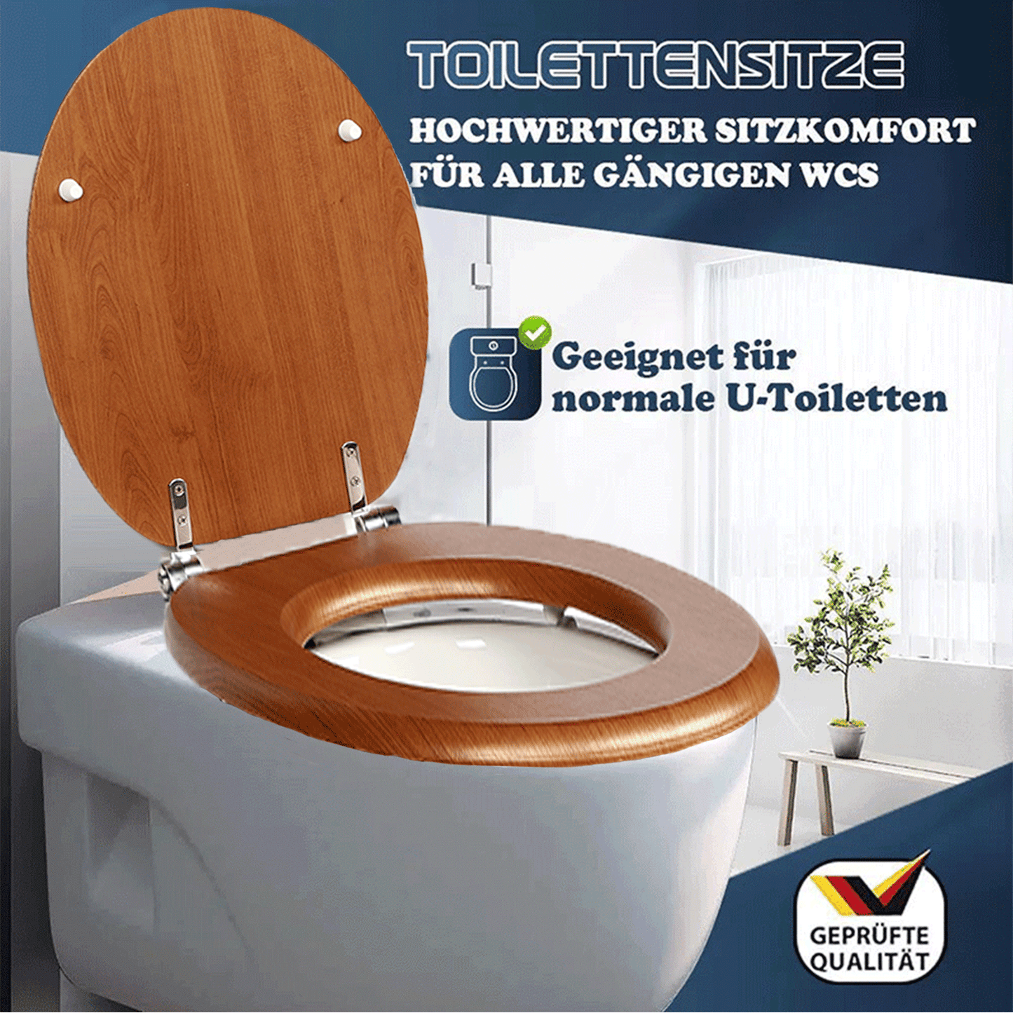 SINOBATH MDF-Holzkern, WC-Sitz Toilettensitz mit Absenkautomatik, Softclose-Scharnier(W86)