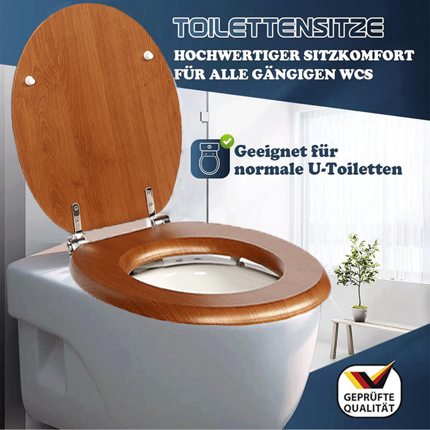 SINOBATH MDF-Holzkern, WC-Sitz Toilettensitz mit Absenkautomatik, Softclose-Scharnier(W86)