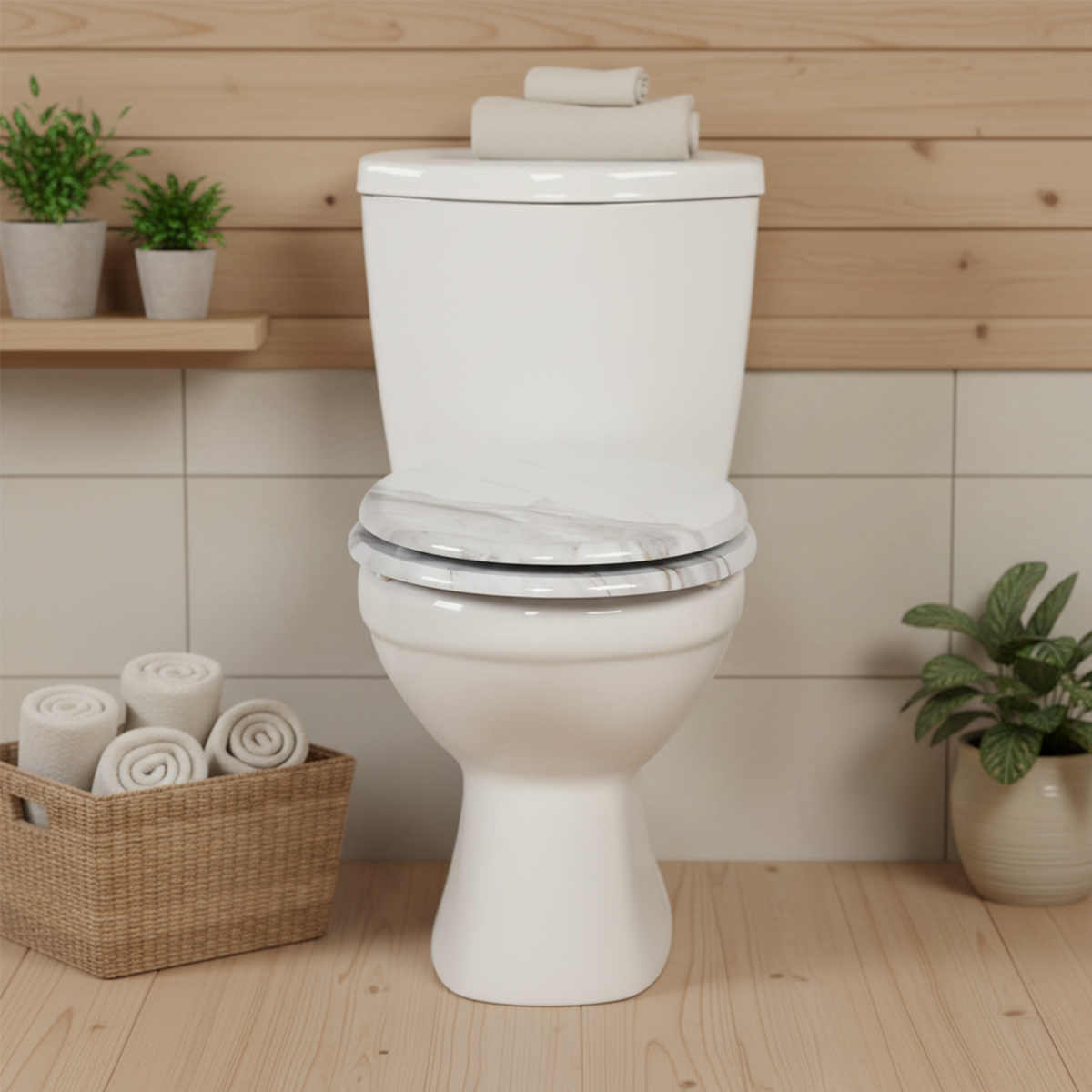 SINOBATH MDF WC-Sitz Marmormuster Softclose Toilettensitz — S46