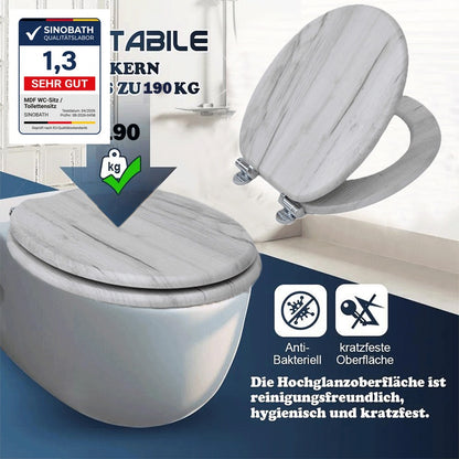 SINOBATH MDF-Holzkern, WC-Sitz Toilettensitz mit Absenkautomatik, Softclose-Scharnier（W109）