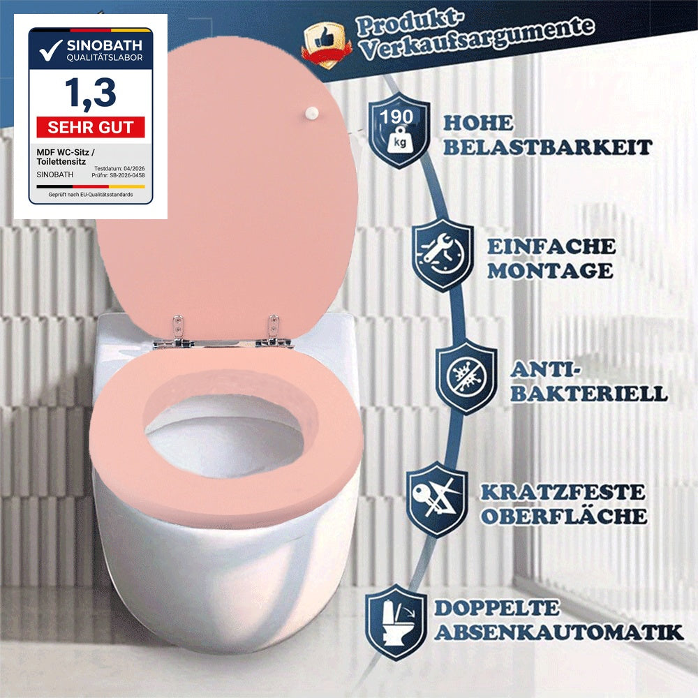 SINOBATH MDF-Holzkern, WC-Sitz Toilettensitz mit Absenkautomatik, Softclose-Scharnier（S016)