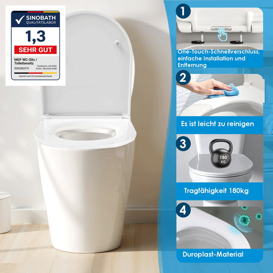 SINOBATH Premium WC-Sitz Duroplast Weiß Edelstahl-Scharnier — SU046-W