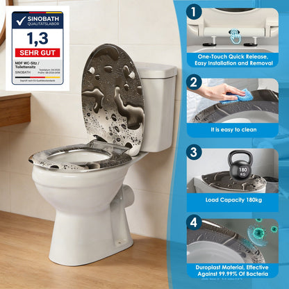 SINOBATH Duroplast WC-Sitz O-Form, Wassertropfen-Optik Absenkautomatik — UF12-199